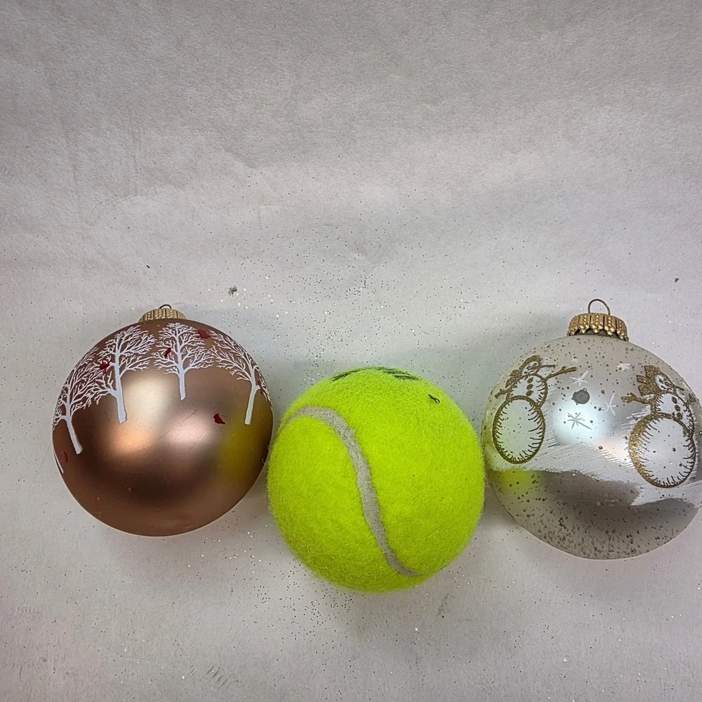 Christmas by Krebs Glass Ornaments Set 4 Glitter Bronze Snowman Cardinal Vintage